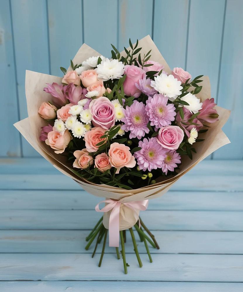 Букет цветов из: Хризантемы, Розы и Альстромерии в Ендовище