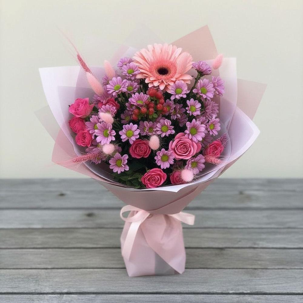 Букет цветов из: Розы, Герберы и Хризантемы в Ендовище