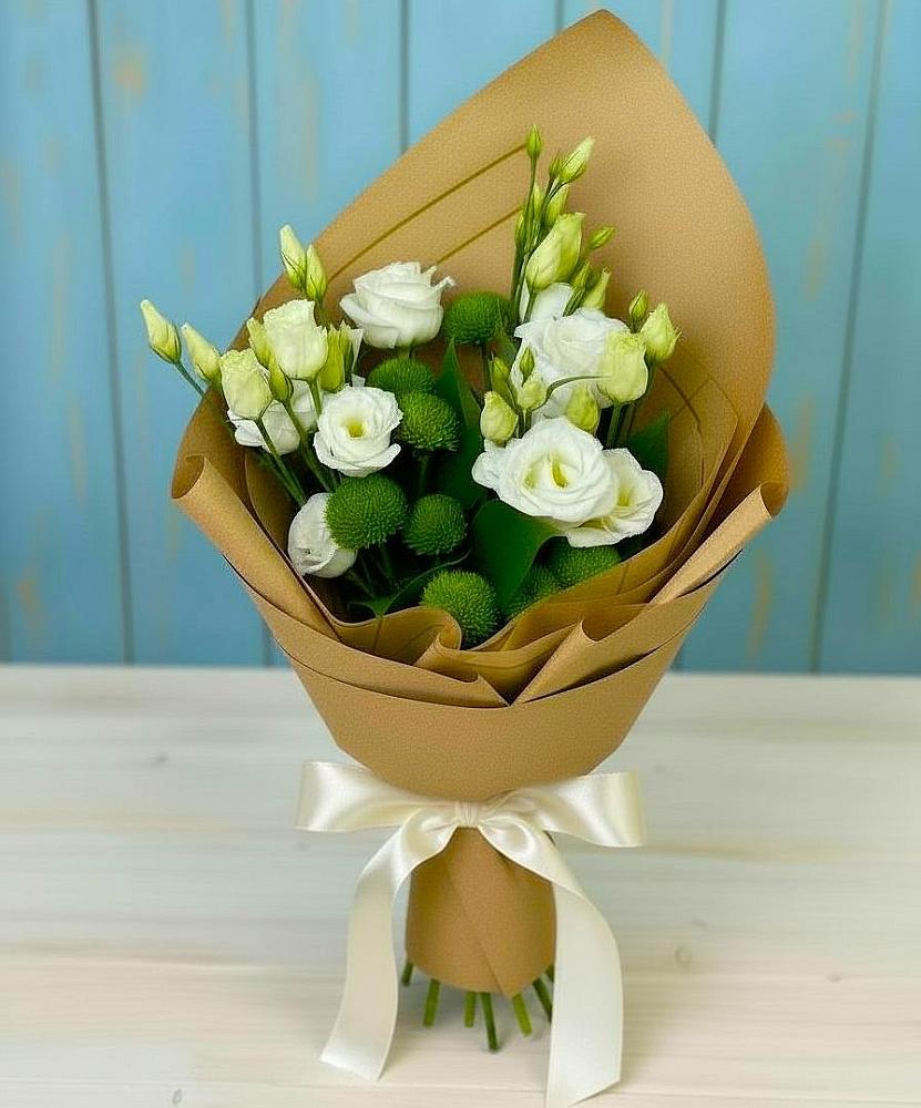 Букет цветов из: Хризантемы и Лизиантусы в Ендовище