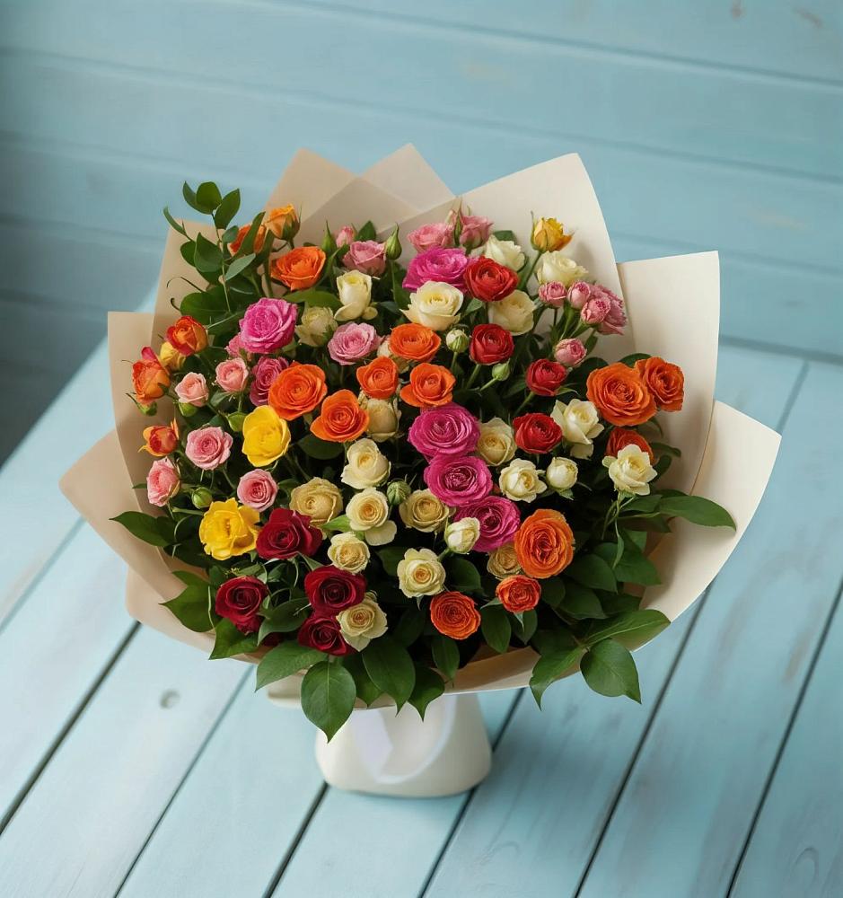 Букет Микс из разноцветных кустовых роз в Ендовище