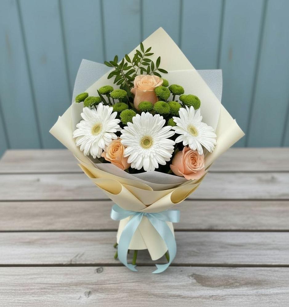 Букет цветов из: Герберы, Розы и Хризантемы в Ендовище