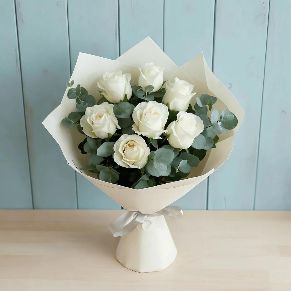 Букет Белые розы в Эвкалипте в Ендовище