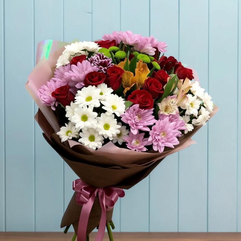 Букет цветов из: Розы, Хризантемы и Альстромерии в Ендовище