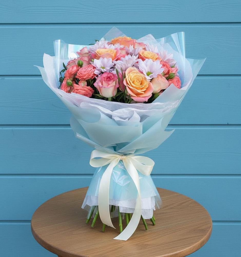 Букет цветов из: Хризантемы и Розы в Ендовище